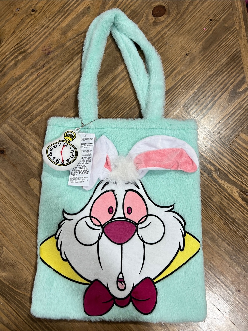 Disney Alice in Wonderland White Rabbit 15 Inch Plush Tote Bag
